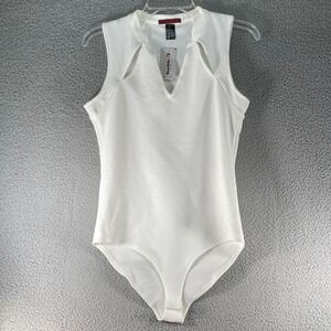 BKE Red Bodysuit Womens Large White Cutout Ribbed V-Neck Sleeveless USA Made NEW